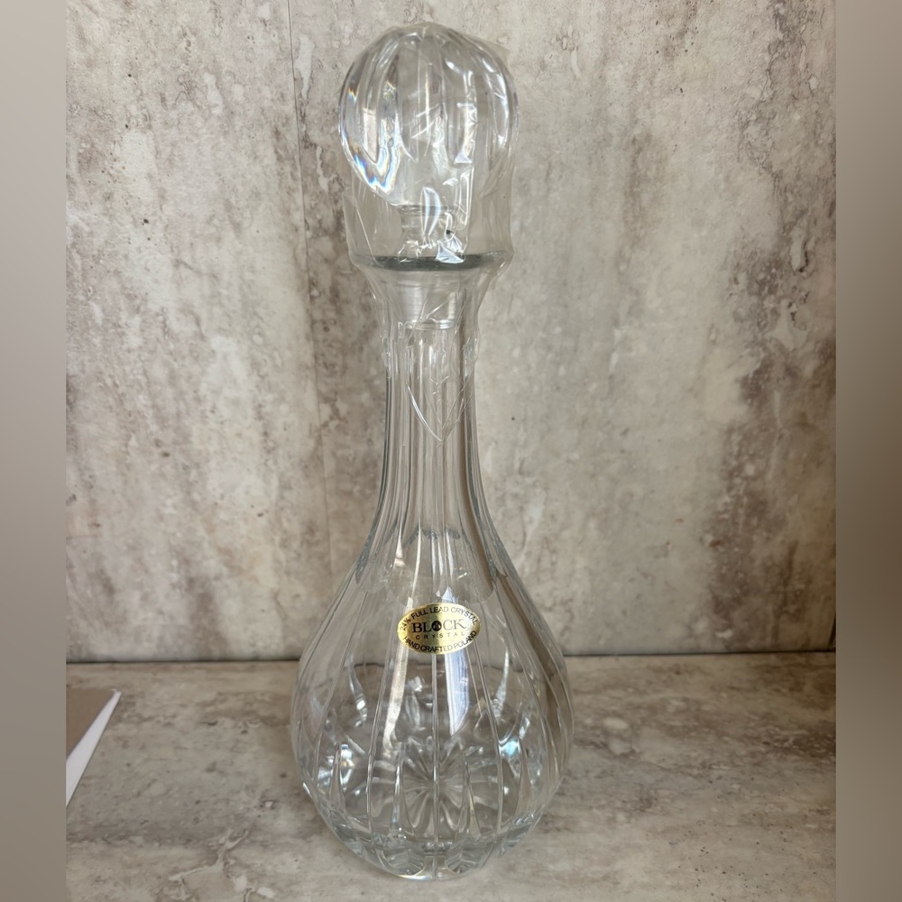 Vintage Hand Blown Glass Clear Decanter Block- Lead Crystal From Poland  New!